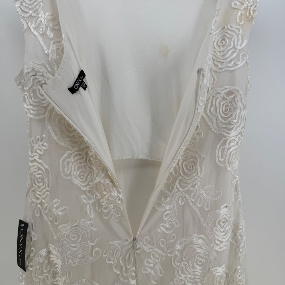 Onyx Nite Maxi Dress Womens 10 Ivory Floral Embroidery Godet Evening Gown Bridal - Picture 6 of 13